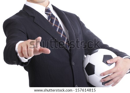 Football manager hold ball for command player for follow as planning with clipping path