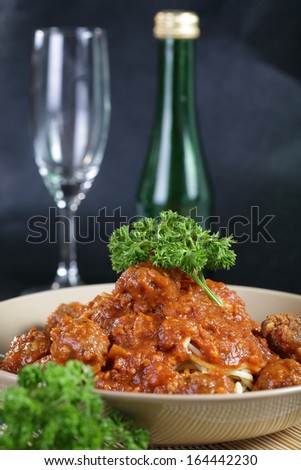 Close up Spaghetti Meatball in restaurant