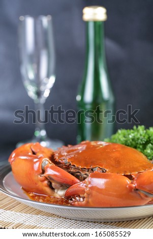Singapore chili mud crab in restaurant