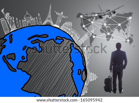 Airplane travel in the world ,around the global with sketch drawing.