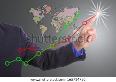 Businessman touching button for growing with business map concept