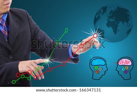 Businessman touching green and red graph for good connection and communication.