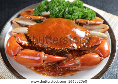 Close up Singapore chili mud crab in restaurant