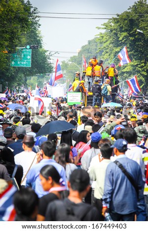 BANGKOK - DEC 9: Many 5 milion people walked for anti government corruption on Jun 09, 2013 in Bangkok, Thailand. The protesters required Yingluck Shinawatra Prime Minister resign.