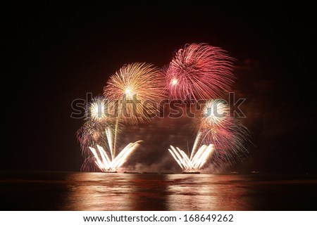 Fireworks display event for celebrate new year in the middle of ocean Thailand