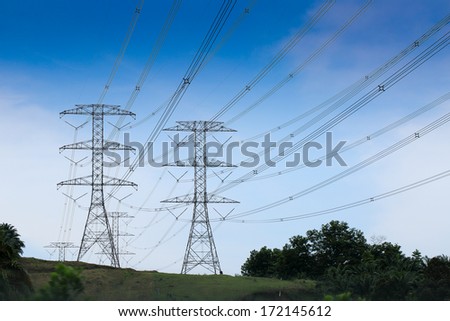 Close up Electricity pylon for distribute to people in city town