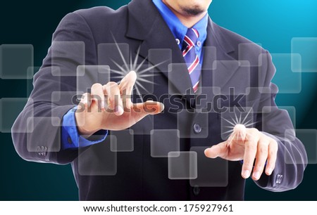 Businessman touching button for easy to use with connection something.