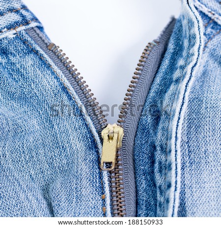 Close UP Jeans ZIp with white background