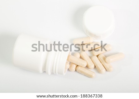 Close up medical container with white background