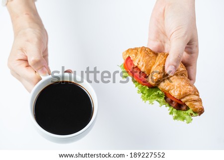 Close up Croissants breakfast food with white background