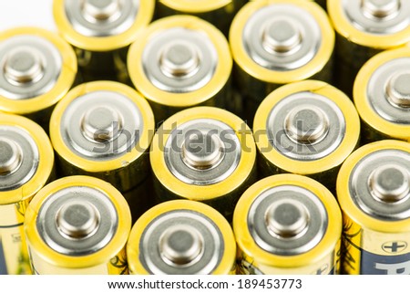 Close up Battery AA size arrange for use with white background