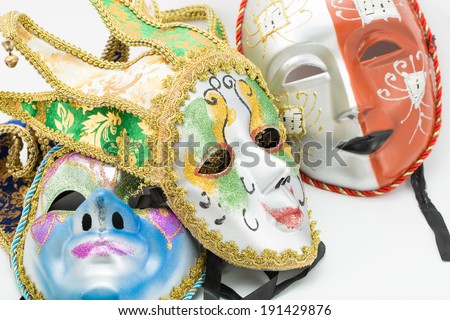 Colorful drama mask isolated with white background