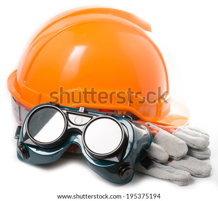 Safety hat and goggles glasse isolated with white background a Safety hat and goggles glasse isolated with white background a