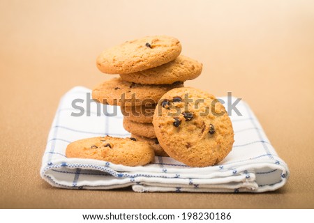 Cookie stack sweet desert on vintage cloth