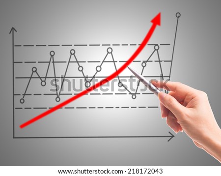 Point your chart diagram business growing flow with your hand