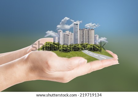 Dreams city hold with your hand for keep and clear environment