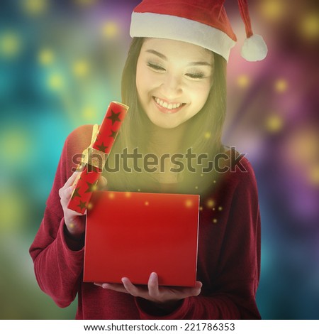 Christmas gift box opened from Santa women