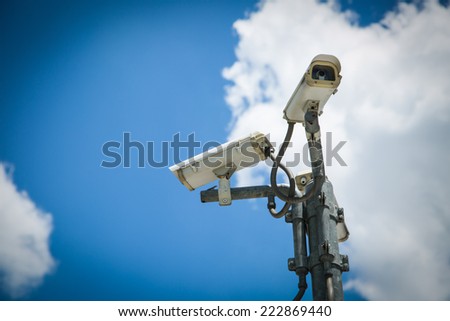 CCTV hang for check situation with blue sky