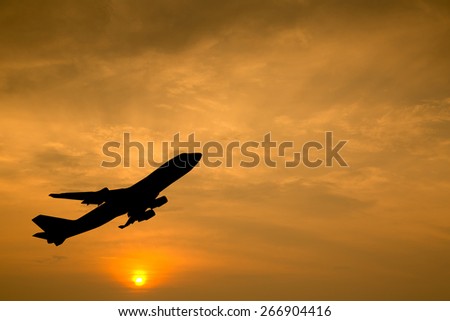 Airplane take off for transport passager with twilight time.