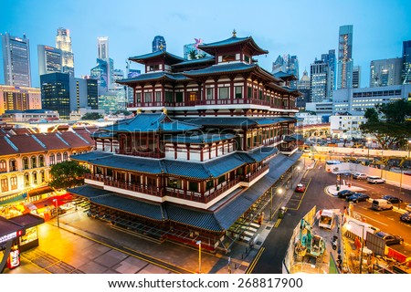 CHINA TOWN ,SINGAPORE ;March 16 ,2015: Buddha Toothe Relic Temple ,China Town area in Singapore where Chinese people come to do activity together in this area.