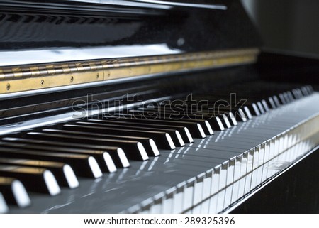 Piano keys ,side view of instrument musical tool.