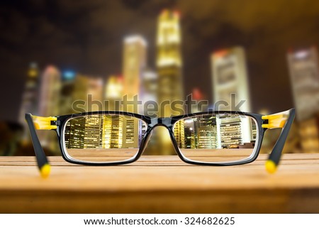 Glasses view vision focus viewpoint at Night City.