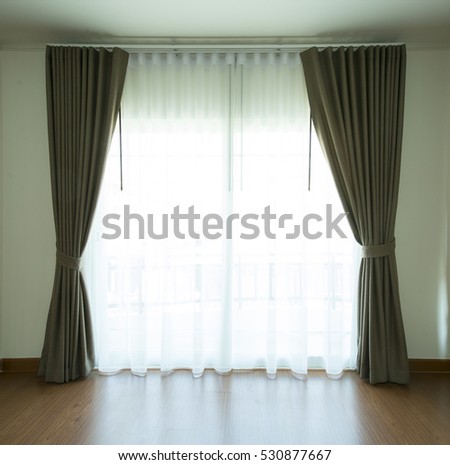 Curtain white window interior design in living room.