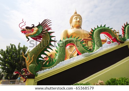 Dragon and Big Buddha Statue Wonderful Dragon and very Buddha statue in the morning.