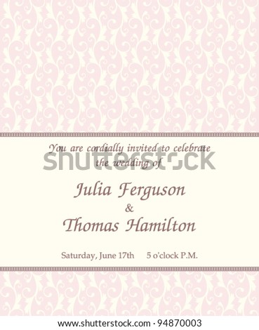 stock vector Elegant wedding invitation with ornate background and vintage