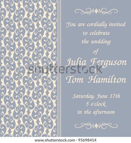stock vector Elegant wedding invitation template in blue Background 