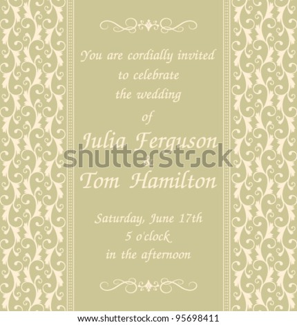 stock vector Elegant wedding invitation template in green Background 