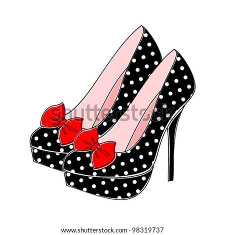 Black  White Dress Shoes on Illustration Of Retro Style Shoes With Polka Dots In Black And White