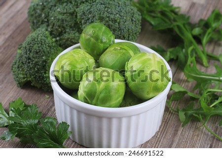 Brussels sprouts, broccoli and rucola