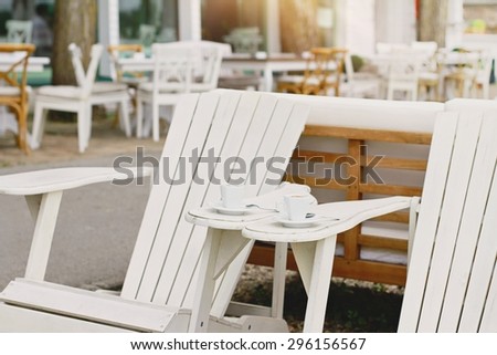 Two cups of coffee in Rustic Chic style restaurant