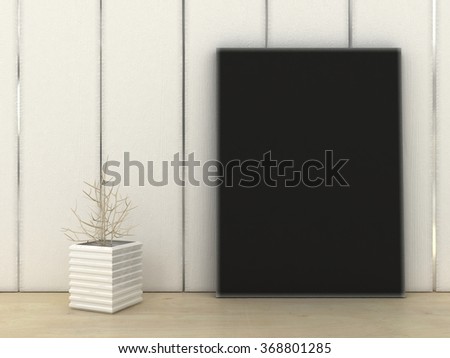 Empty blackboard in shabby chic, vintage style. Scandinavian style home interior decoration. Copy paste image.