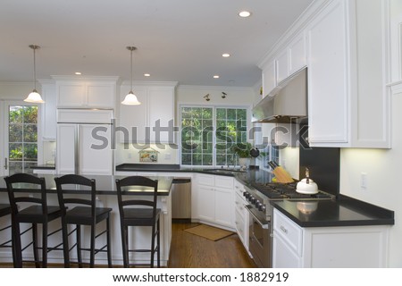 Pictures Black Kitchen Cabinets on Shot Of A Recently Remodeled Kitchen Featuring White Custom Cabinets