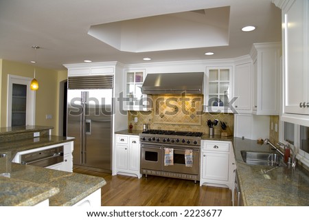 Shot of a recently remodeled luxurious modern kitchen featuring stainless steel appliances.