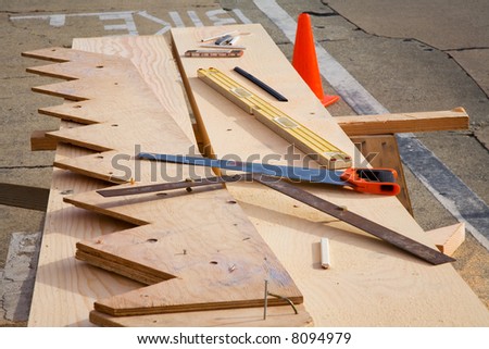 Shot of a construction site, showing the tools of the trade.