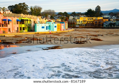 Shot of beach homes at sunrise, Capitola Beach near Santa Cruz, CA