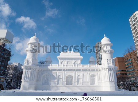 SAPPORO, JAPAN - FEB. 6 : Snow sculpture of I'timad-ud-Daulah at Sapporo Snow Festival site on February 6, 2014 in Sapporo, Hokkaido, japan. The Festival is held annually at Sapporo Odori Park.