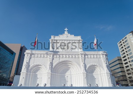 SAPPORO, JAPAN - FEB. 7 : Snow sculpture of Manira Cathedral at Sapporo Snow Festival site on February 7, 2015 in Sapporo, Hokkaido, japan. The Festival is held annually at Sapporo Odori Park.