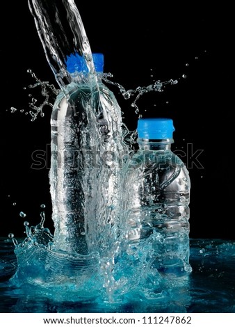Two water bottles splash