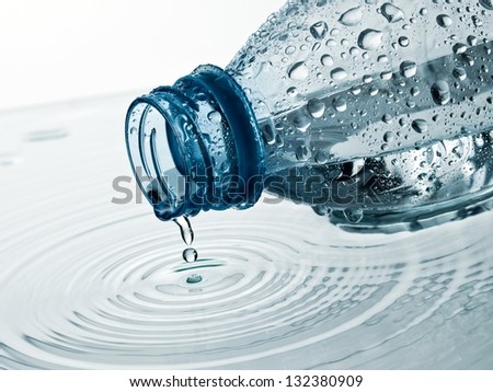 Water drip from a plastic bottle
