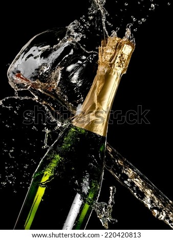 Champagne bottle splash
