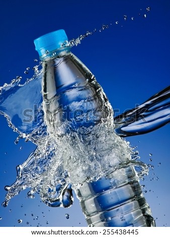 Small water bottle splash, close up