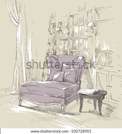 Hand Drawing Of Interior Library