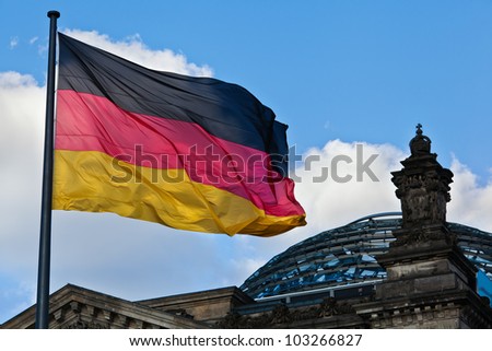 German Reichstag dome with the German national flag
