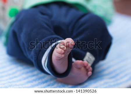 cute feet of a baby lying on the blanket