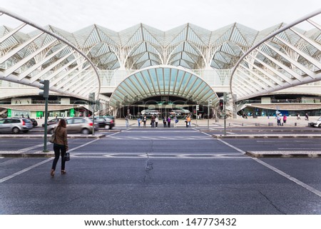 Lisbon, Portugal - May 06: The Station Estacao Do Oriente With Unidentified People On May 06, 2013 In Lisbon. The Station Is Designed By World Famous Architect Santiago Calatrava.