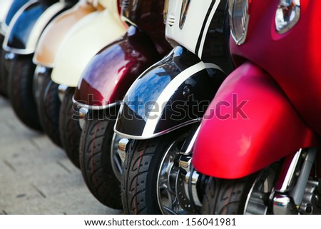 scooter wheels in a row